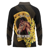 Personalized Preakness Horse Racing Long Sleeve Polo Shirt Horseshoe With Black-Eyed Susans