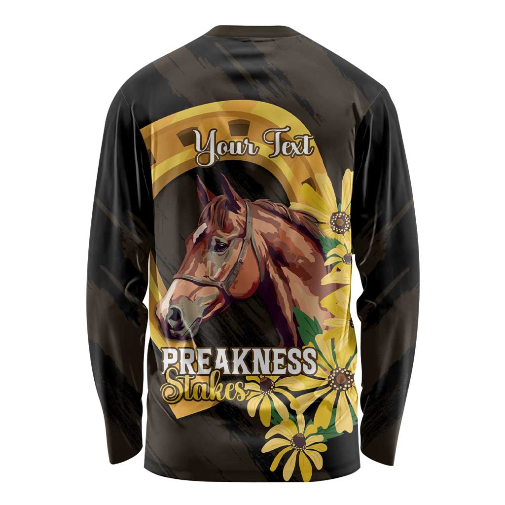 Personalized Preakness Horse Racing Long Sleeve Shirt Horseshoe With Black-Eyed Susans