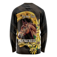 Personalized Preakness Horse Racing Long Sleeve Shirt Horseshoe With Black-Eyed Susans