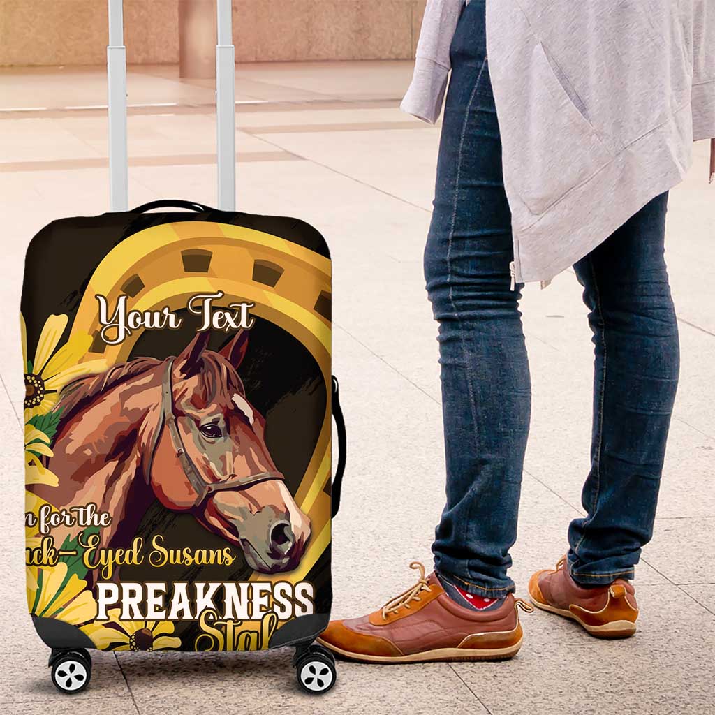 Personalized Preakness Horse Racing Luggage Cover Horseshoe With Black-Eyed Susans