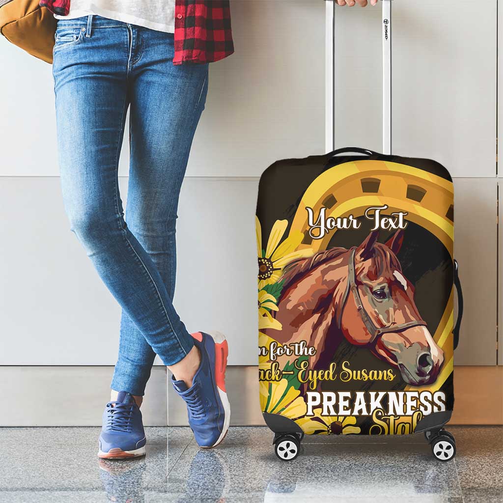 Personalized Preakness Horse Racing Luggage Cover Horseshoe With Black-Eyed Susans