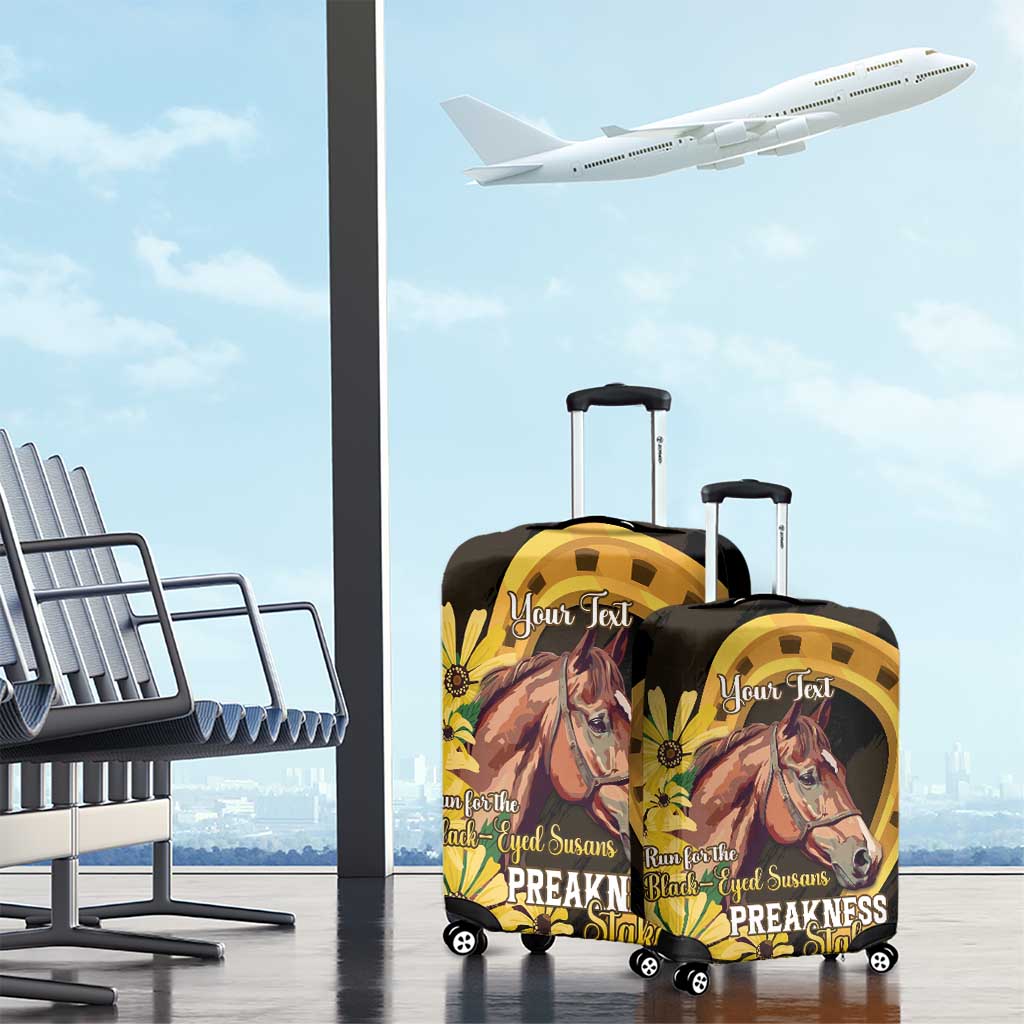 Personalized Preakness Horse Racing Luggage Cover Horseshoe With Black-Eyed Susans