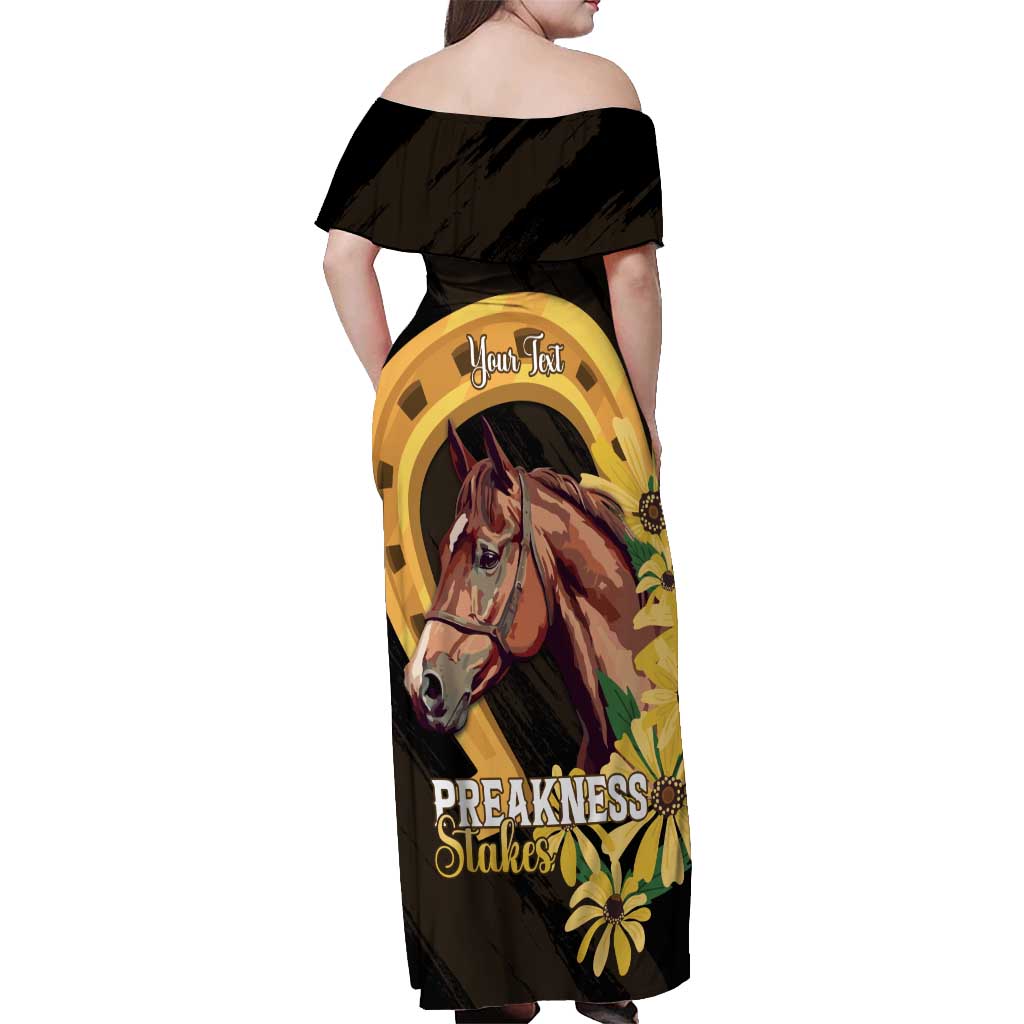 Personalized Preakness Horse Racing Off Shoulder Maxi Dress Horseshoe With Black-Eyed Susans