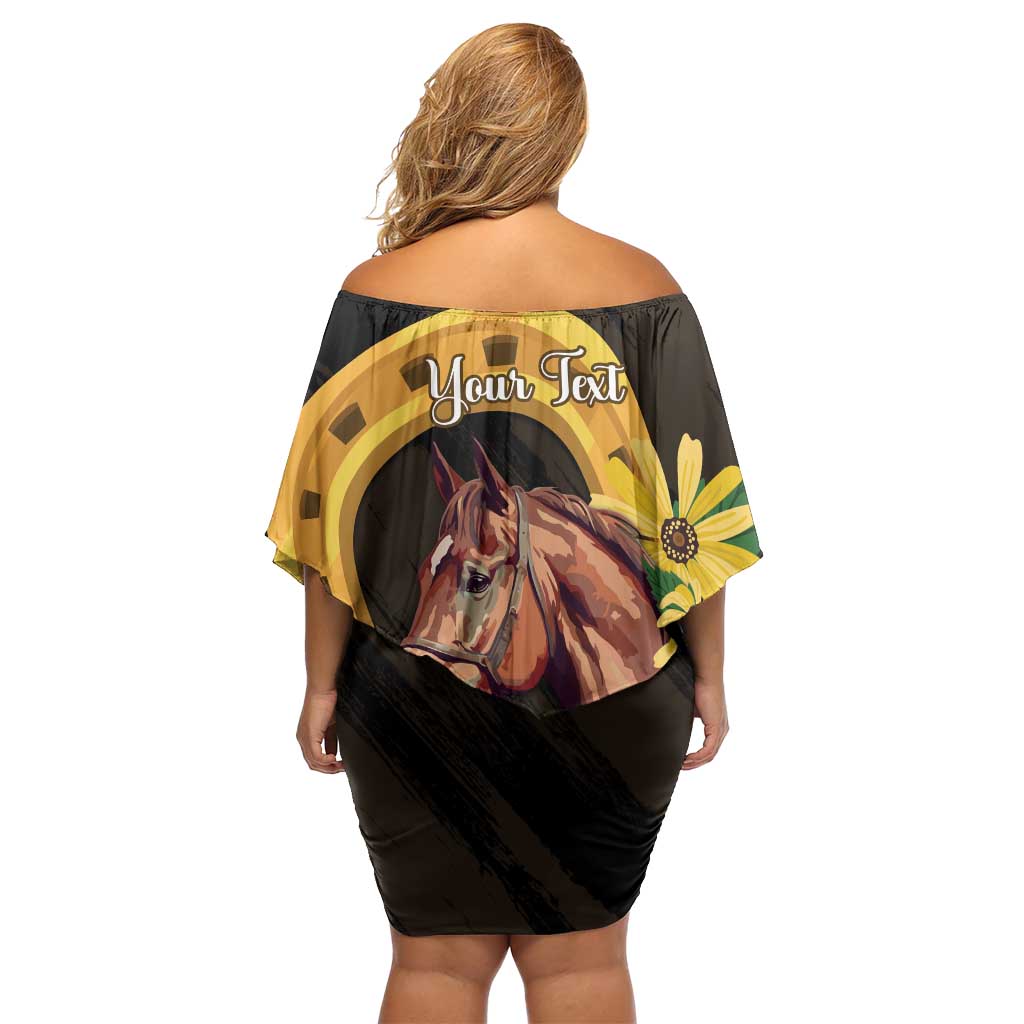 Personalized Preakness Horse Racing Off Shoulder Short Dress Horseshoe With Black-Eyed Susans