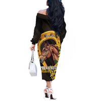 Personalized Preakness Horse Racing Off The Shoulder Long Sleeve Dress Horseshoe With Black-Eyed Susans