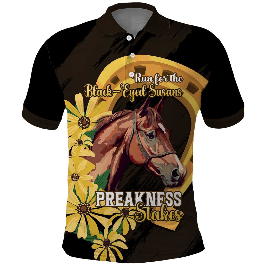 Personalized Preakness Horse Racing Polo Shirt Horseshoe With Black-Eyed Susans