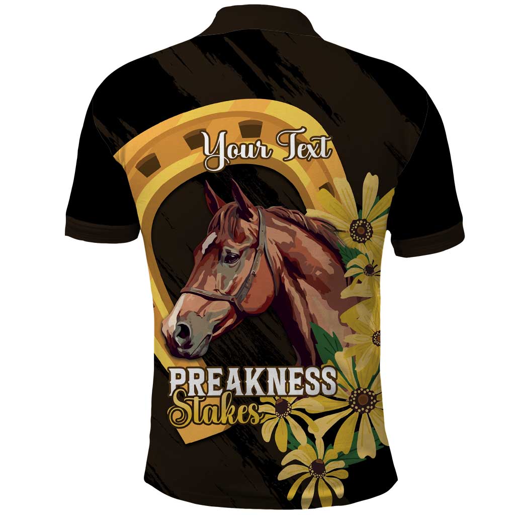 Personalized Preakness Horse Racing Polo Shirt Horseshoe With Black-Eyed Susans