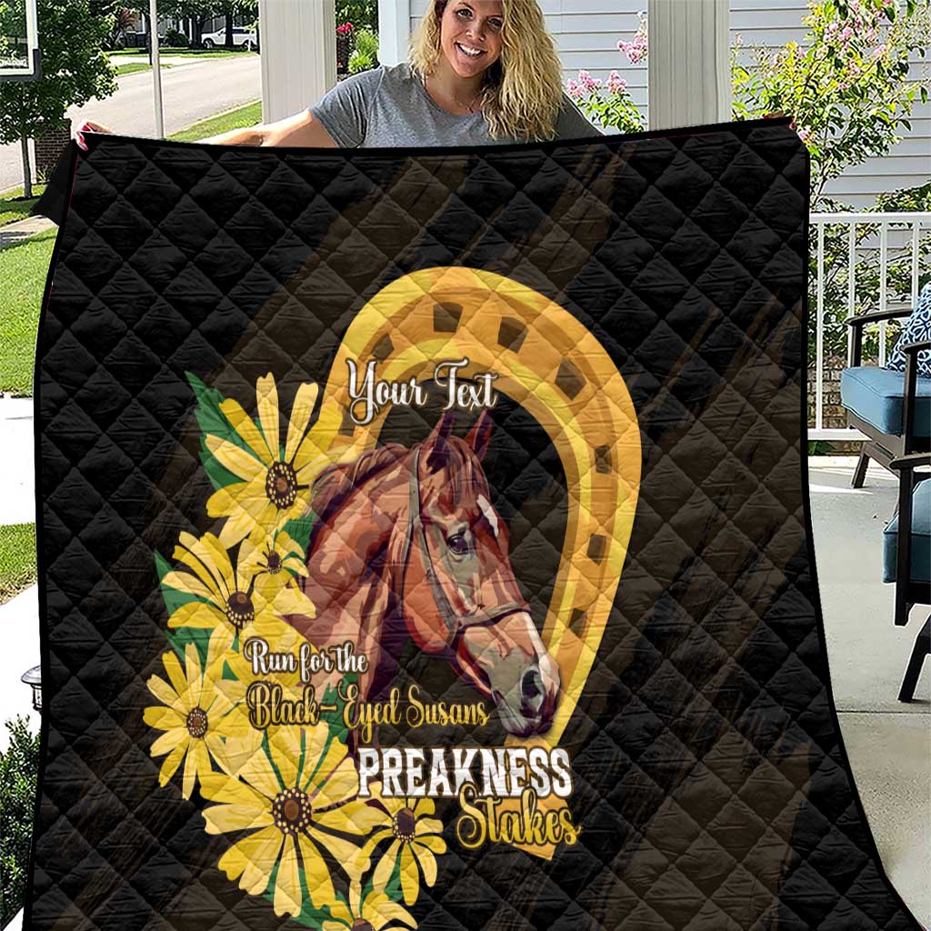 Personalized Preakness Horse Racing Quilt Horseshoe With Black-Eyed Susans