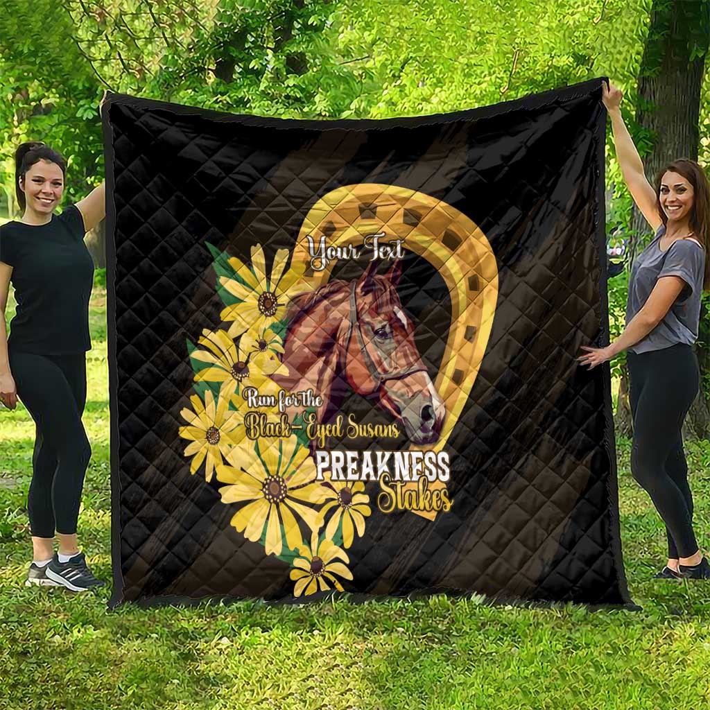 Personalized Preakness Horse Racing Quilt Horseshoe With Black-Eyed Susans