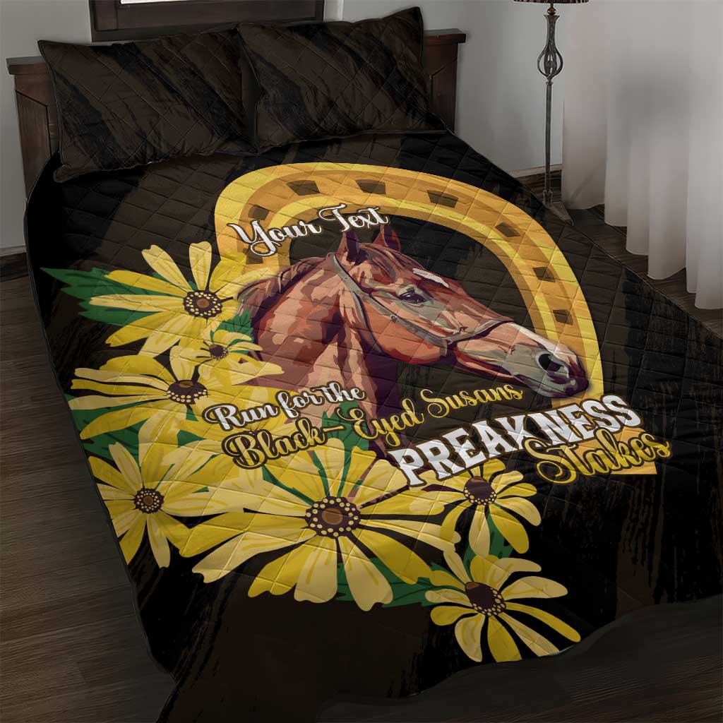 Personalized Preakness Horse Racing Quilt Bed Set Horseshoe With Black-Eyed Susans