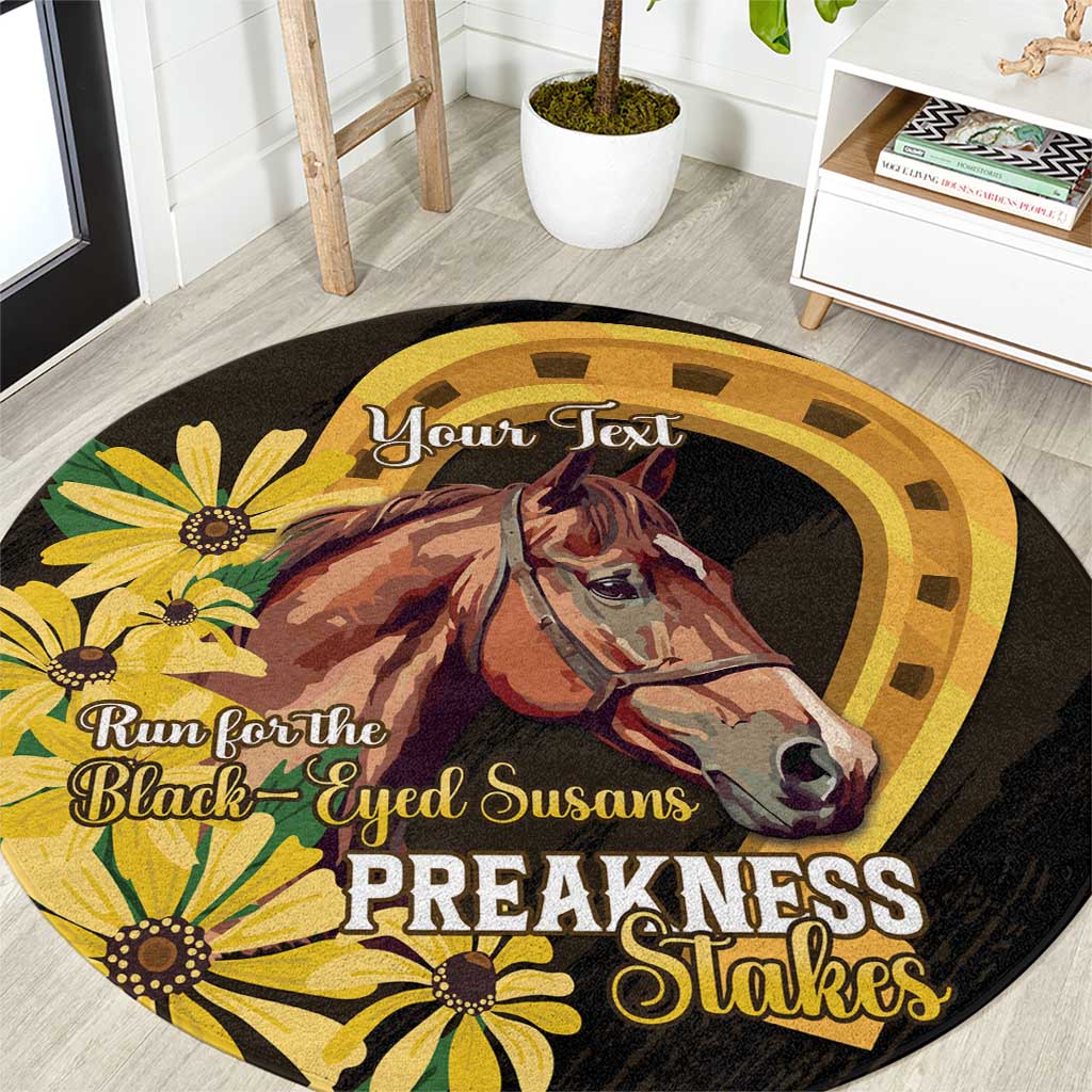 Personalized Preakness Horse Racing Round Carpet Horseshoe With Black-Eyed Susans