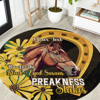 Personalized Preakness Horse Racing Round Carpet Horseshoe With Black-Eyed Susans