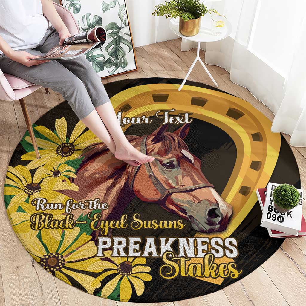 Personalized Preakness Horse Racing Round Carpet Horseshoe With Black-Eyed Susans