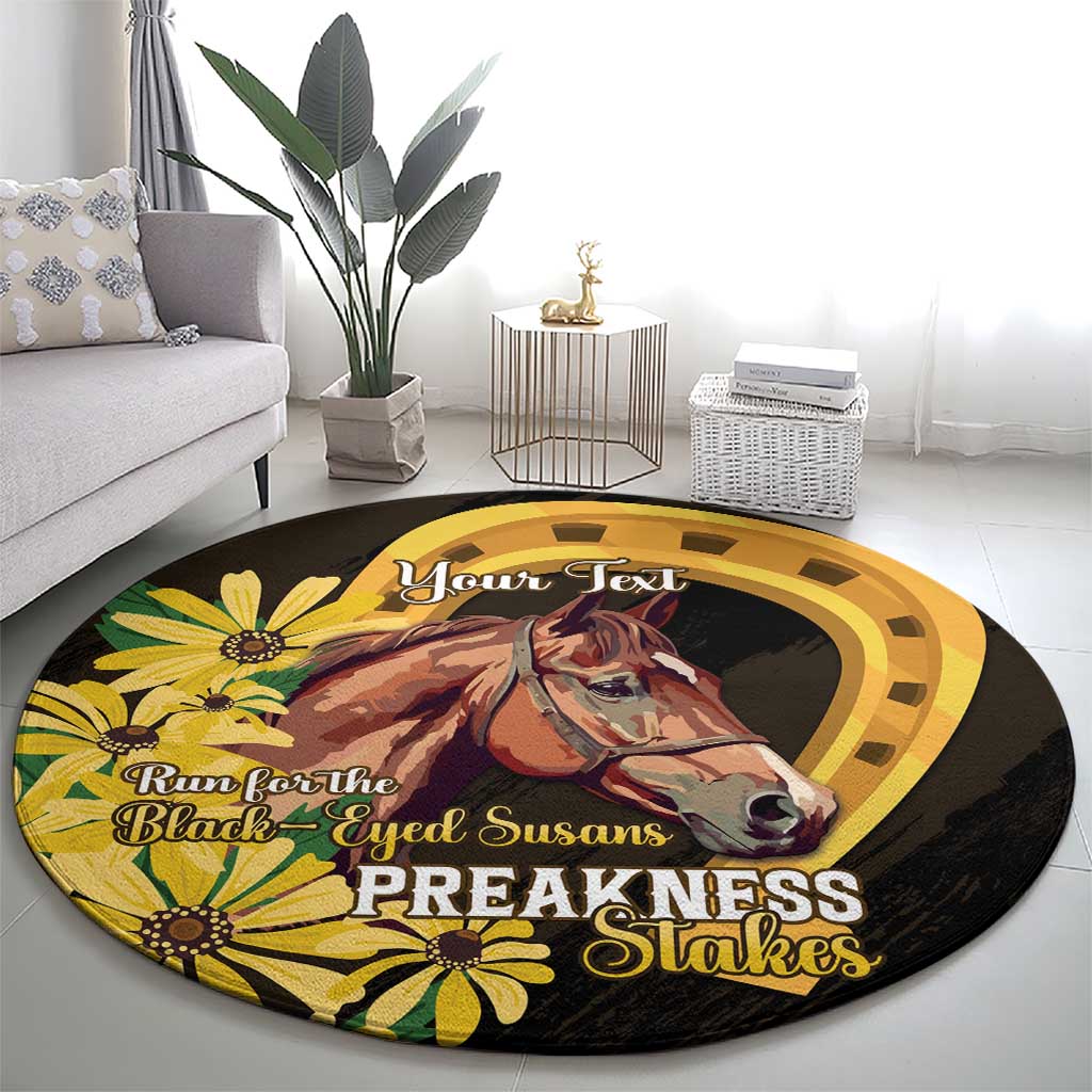 Personalized Preakness Horse Racing Round Carpet Horseshoe With Black-Eyed Susans
