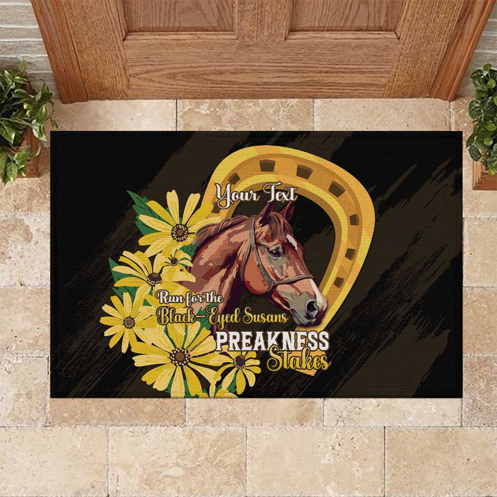 Personalized Preakness Horse Racing Rubber Doormat Horseshoe With Black-Eyed Susans