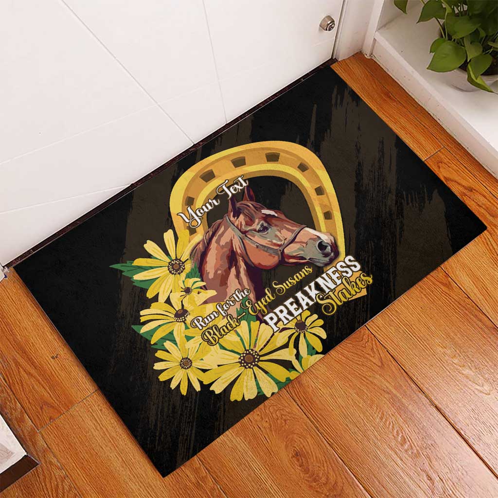 Personalized Preakness Horse Racing Rubber Doormat Horseshoe With Black-Eyed Susans