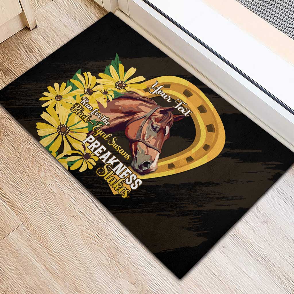 Personalized Preakness Horse Racing Rubber Doormat Horseshoe With Black-Eyed Susans