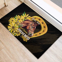 Personalized Preakness Horse Racing Rubber Doormat Horseshoe With Black-Eyed Susans