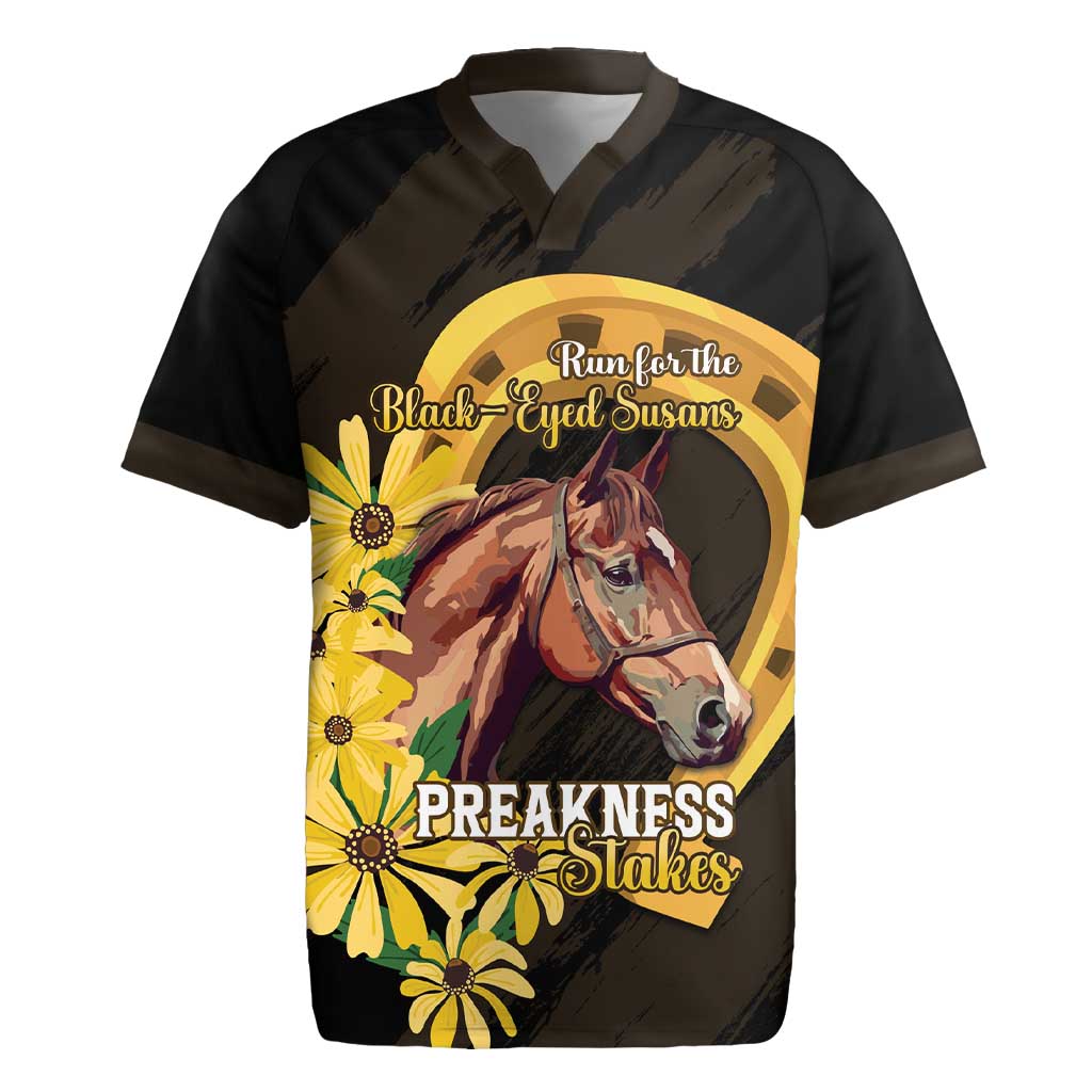 Personalized Preakness Horse Racing Rugby Jersey Horseshoe With Black-Eyed Susans
