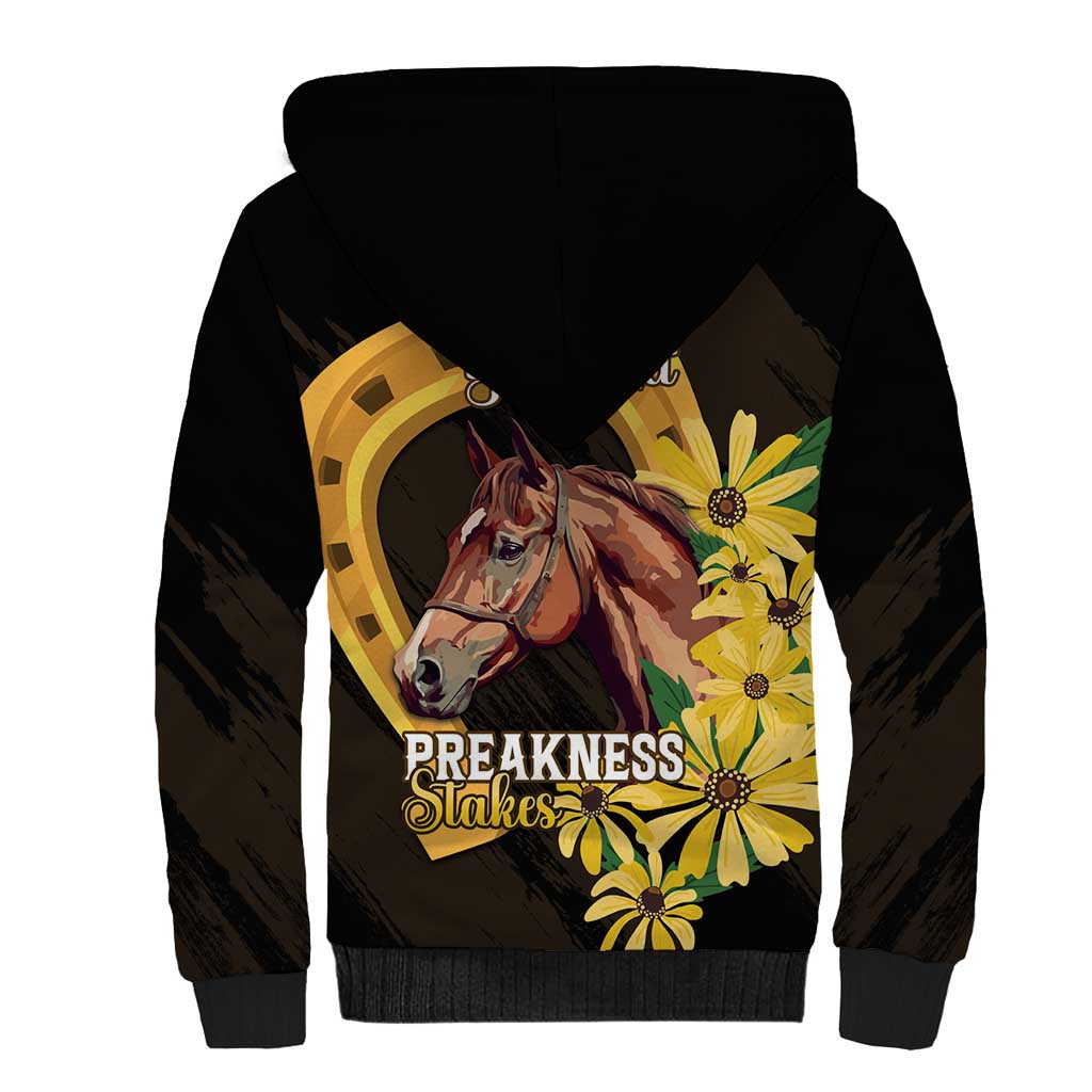Personalized Preakness Horse Racing Sherpa Hoodie Horseshoe With Black-Eyed Susans