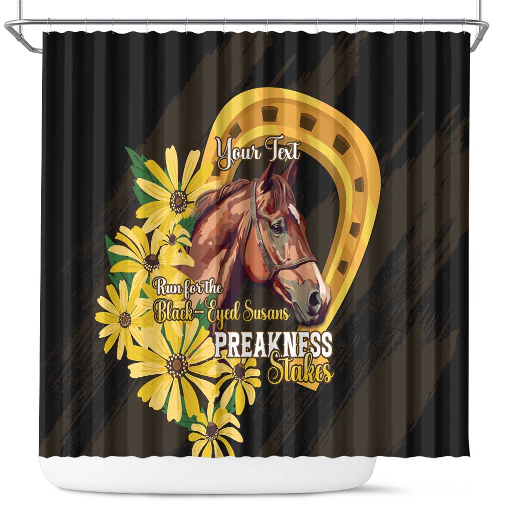 Personalized Preakness Horse Racing Shower Curtain Horseshoe With Black-Eyed Susans