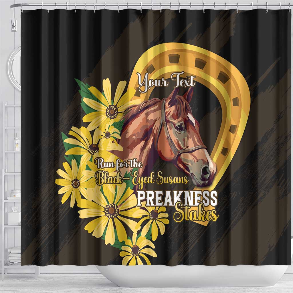 Personalized Preakness Horse Racing Shower Curtain Horseshoe With Black-Eyed Susans