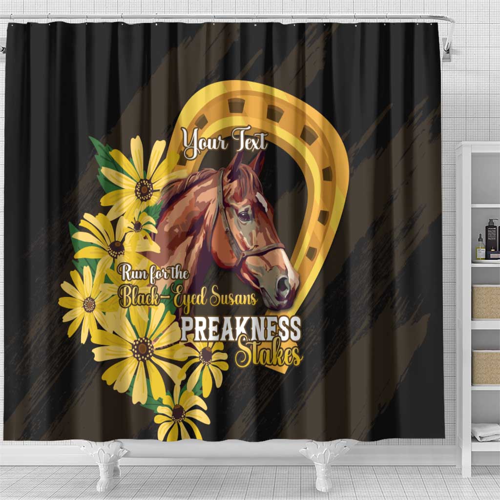 Personalized Preakness Horse Racing Shower Curtain Horseshoe With Black-Eyed Susans