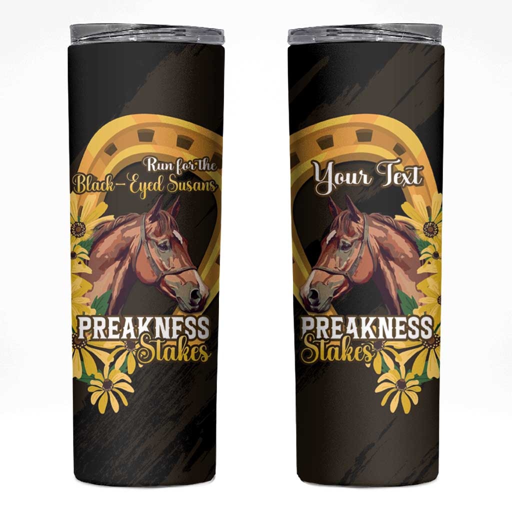 Personalized Preakness Horse Racing Skinny Tumbler Horseshoe With Black-Eyed Susans