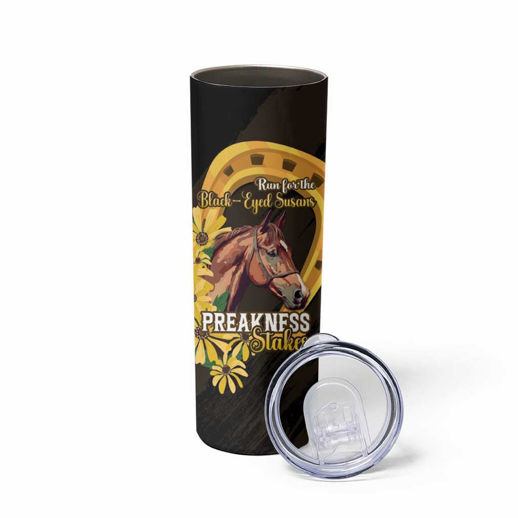 Personalized Preakness Horse Racing Skinny Tumbler Horseshoe With Black-Eyed Susans