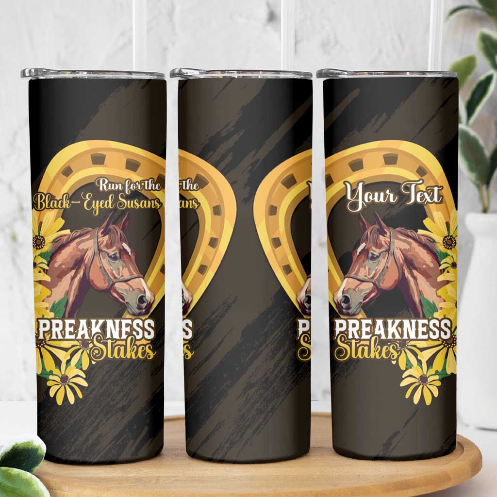 Personalized Preakness Horse Racing Skinny Tumbler Horseshoe With Black-Eyed Susans