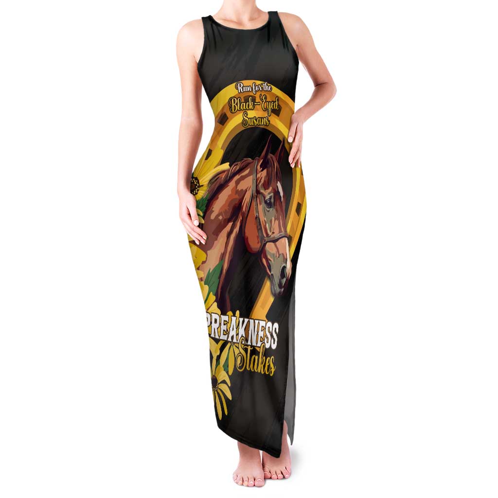 Personalized Preakness Horse Racing Tank Maxi Dress Horseshoe With Black-Eyed Susans