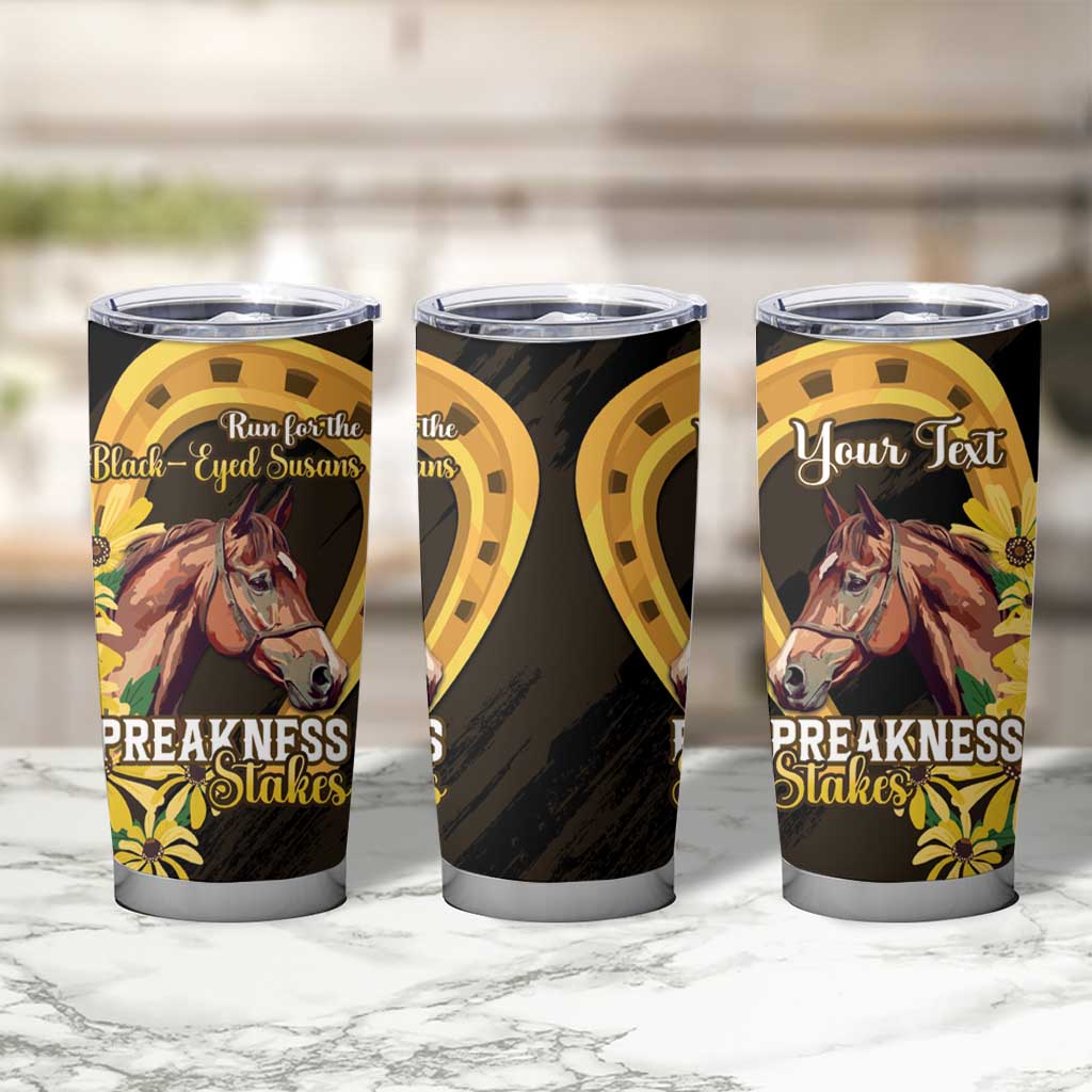 Personalized Preakness Horse Racing Tumbler Cup Horseshoe With Black-Eyed Susans