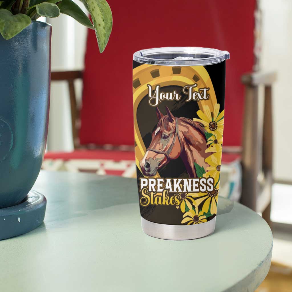 Personalized Preakness Horse Racing Tumbler Cup Horseshoe With Black-Eyed Susans