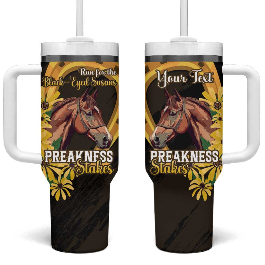 Personalized Preakness Horse Racing Tumbler With Handle Horseshoe With Black-Eyed Susans
