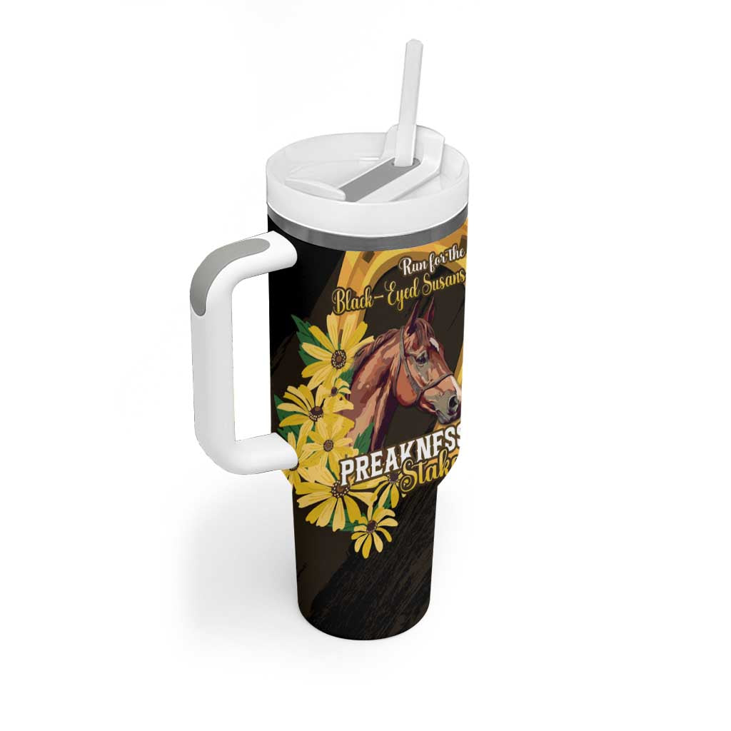 Personalized Preakness Horse Racing Tumbler With Handle Horseshoe With Black-Eyed Susans