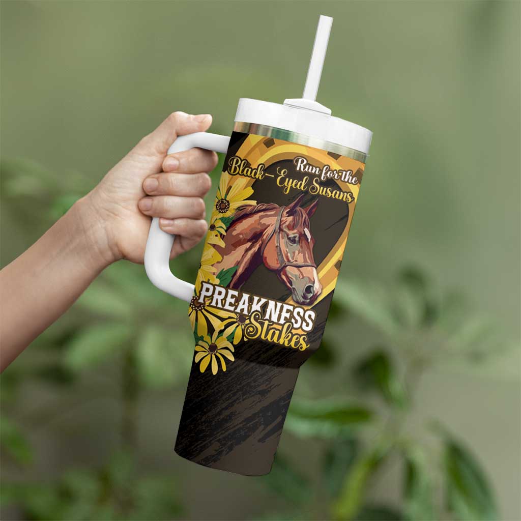 Personalized Preakness Horse Racing Tumbler With Handle Horseshoe With Black-Eyed Susans
