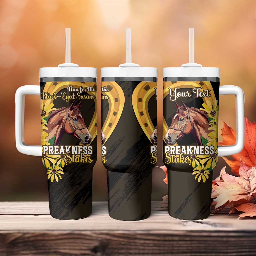 Personalized Preakness Horse Racing Tumbler With Handle Horseshoe With Black-Eyed Susans
