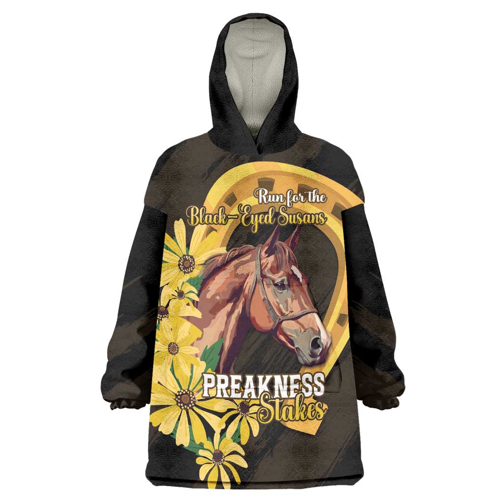 Personalized Preakness Horse Racing Wearable Blanket Hoodie Horseshoe With Black-Eyed Susans