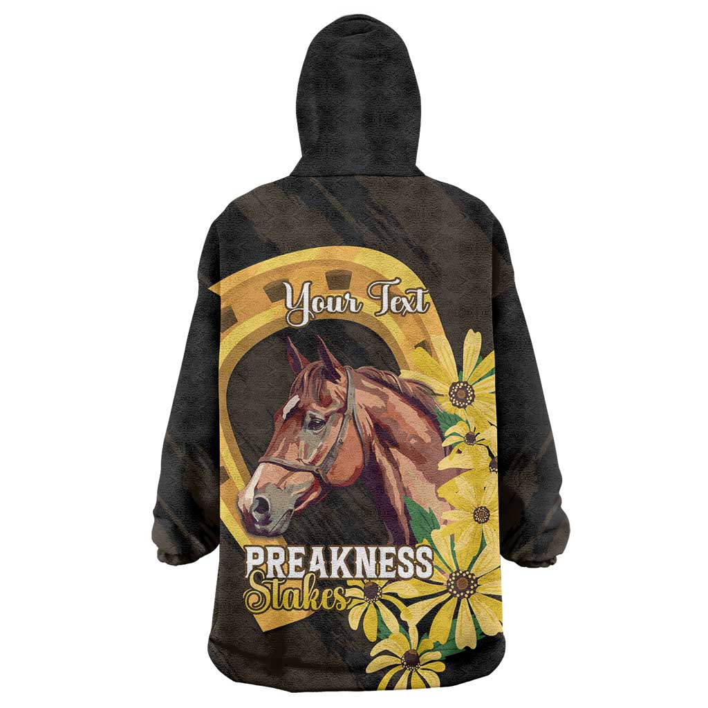 Personalized Preakness Horse Racing Wearable Blanket Hoodie Horseshoe With Black-Eyed Susans