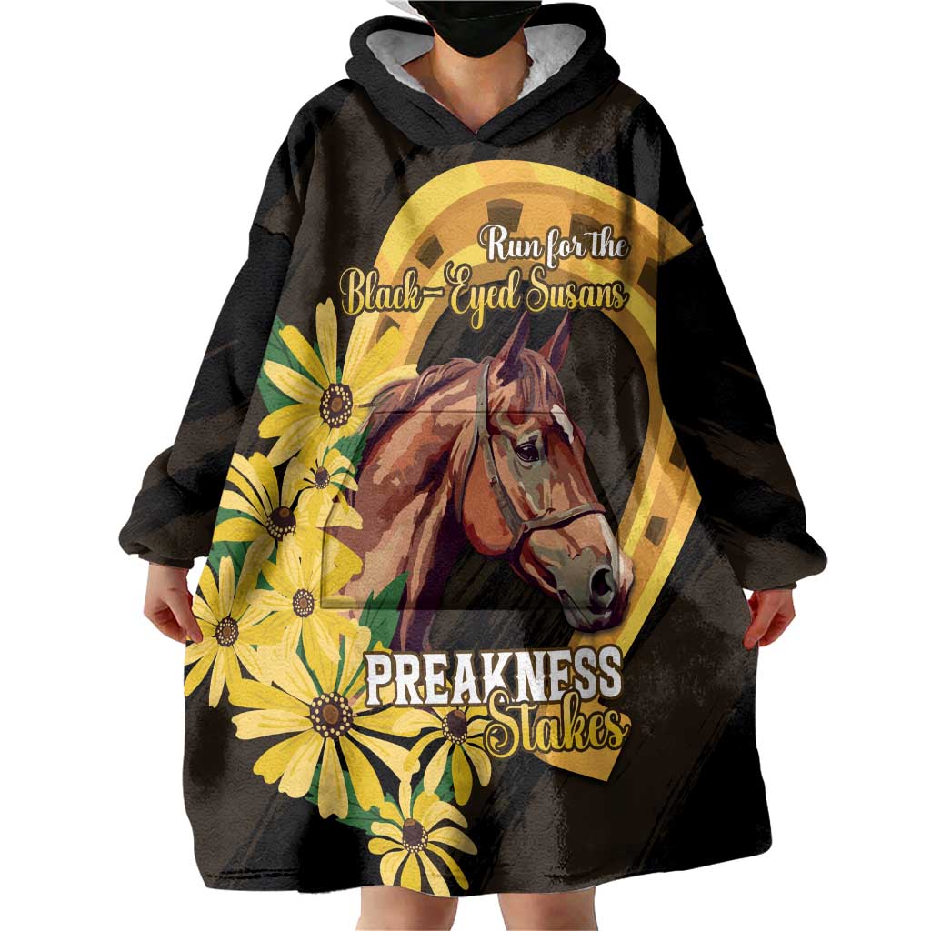 Personalized Preakness Horse Racing Wearable Blanket Hoodie Horseshoe With Black-Eyed Susans