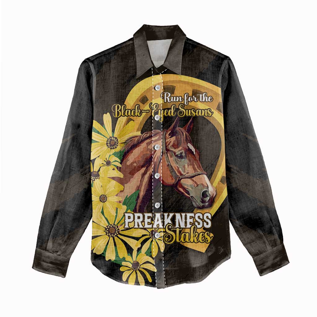 Personalized Preakness Horse Racing Women Casual Shirt Horseshoe With Black-Eyed Susans
