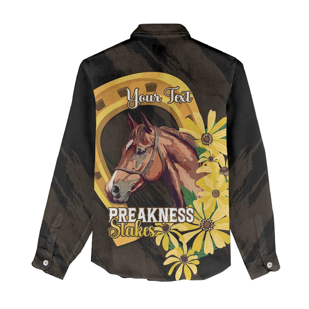 Personalized Preakness Horse Racing Women Casual Shirt Horseshoe With Black-Eyed Susans