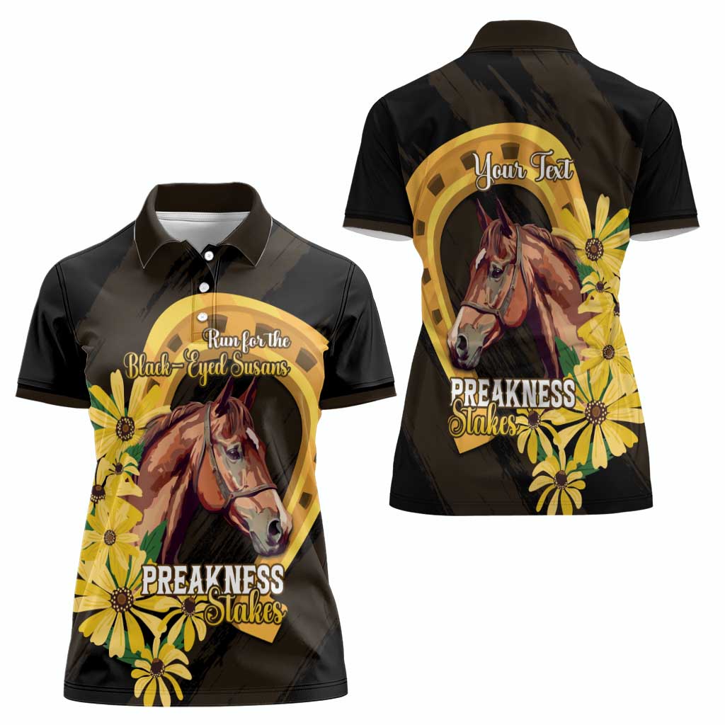 Personalized Preakness Horse Racing Women Polo Shirt Horseshoe With Black-Eyed Susans