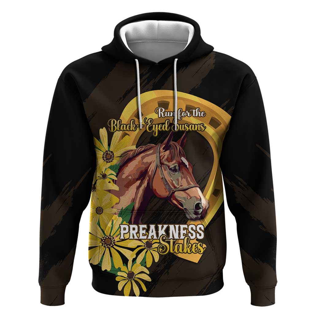 Personalized Preakness Horse Racing Zip Hoodie Horseshoe With Black-Eyed Susans
