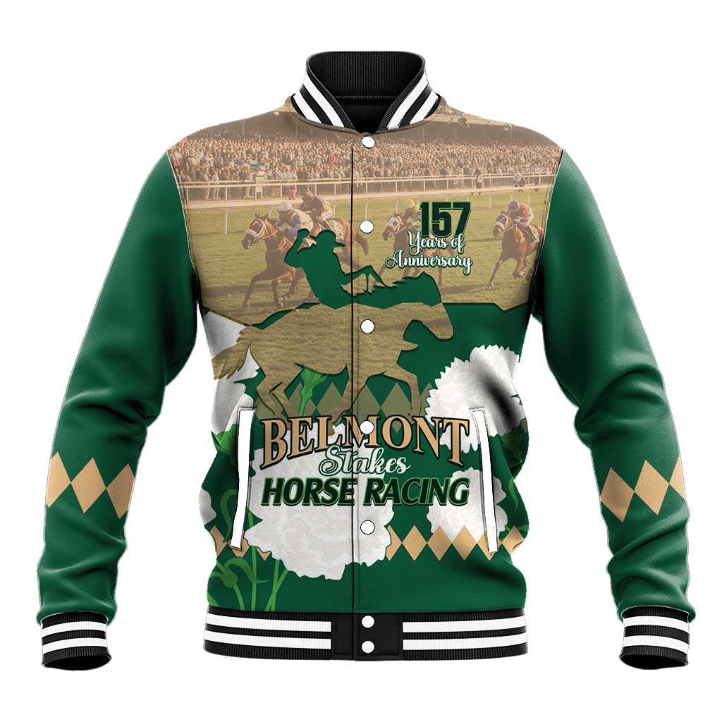 Personalized Belmont Horse Racing Baseball Jacket 157th Anniversary Run For The Carnations