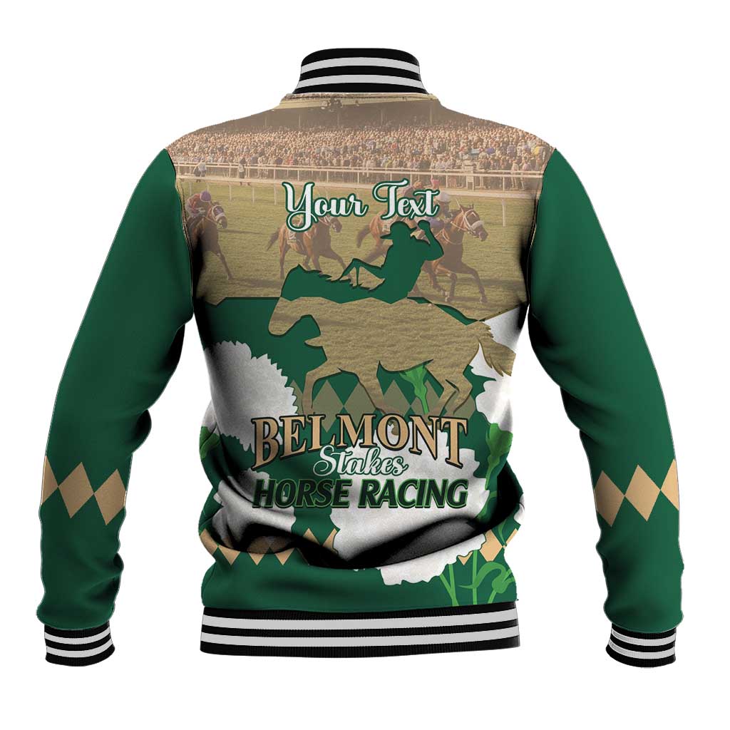 Personalized Belmont Horse Racing Baseball Jacket 157th Anniversary Run For The Carnations