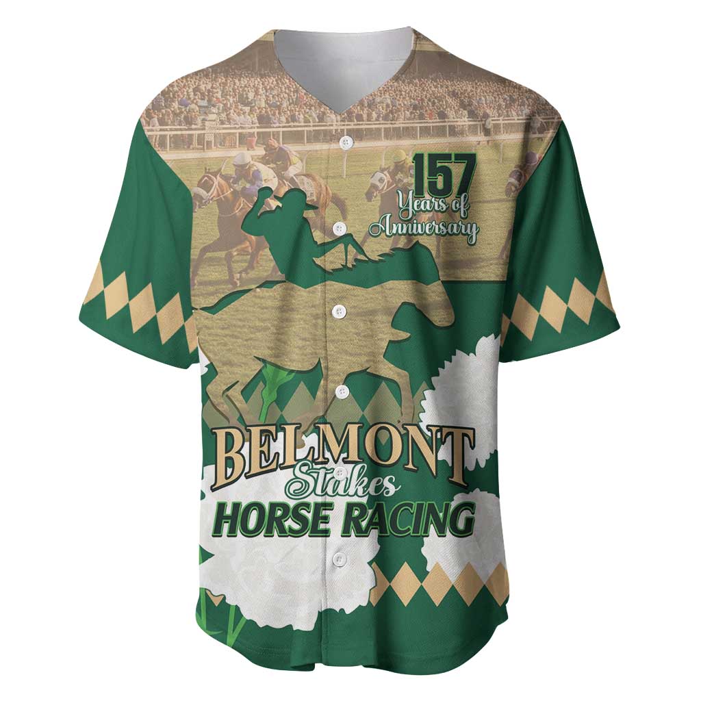 Personalized Belmont Horse Racing Baseball Jersey 157th Anniversary Run For The Carnations