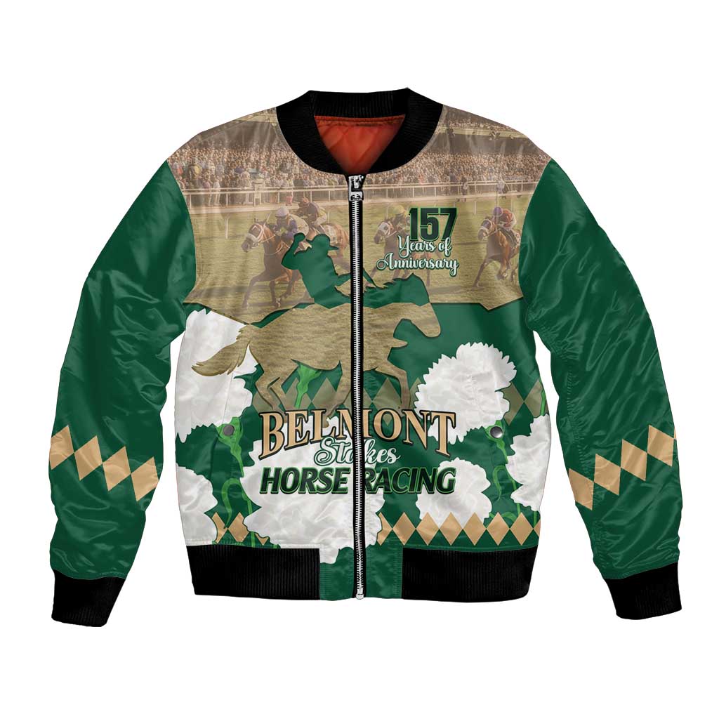 Personalized Belmont Horse Racing Bomber Jacket 157th Anniversary Run For The Carnations