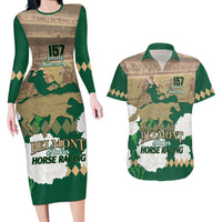 Personalized Belmont Horse Racing Couples Matching Long Sleeve Bodycon Dress and Hawaiian Shirt 157th Anniversary Run For The Carnations