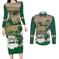 Personalized Belmont Horse Racing Couples Matching Long Sleeve Bodycon Dress and Long Sleeve Button Shirt 157th Anniversary Run For The Carnations